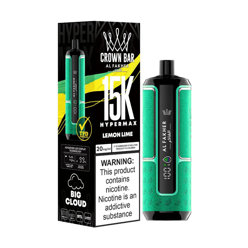 CROWN BAR AL FAKHAR HYPERMAX LEMON LIME 22ML 5% NIC RECHARGEABLE DISPOSABLE VAPE 5 COUNT BOX