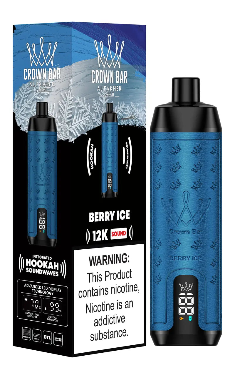 CROWN BAR AL FAKHER BERRY ICE 20ML E-LIQUID 5% NIC RECHARGEABLE DISPOSABLE VAPE 12K PUFFS 5 COUNT PACK