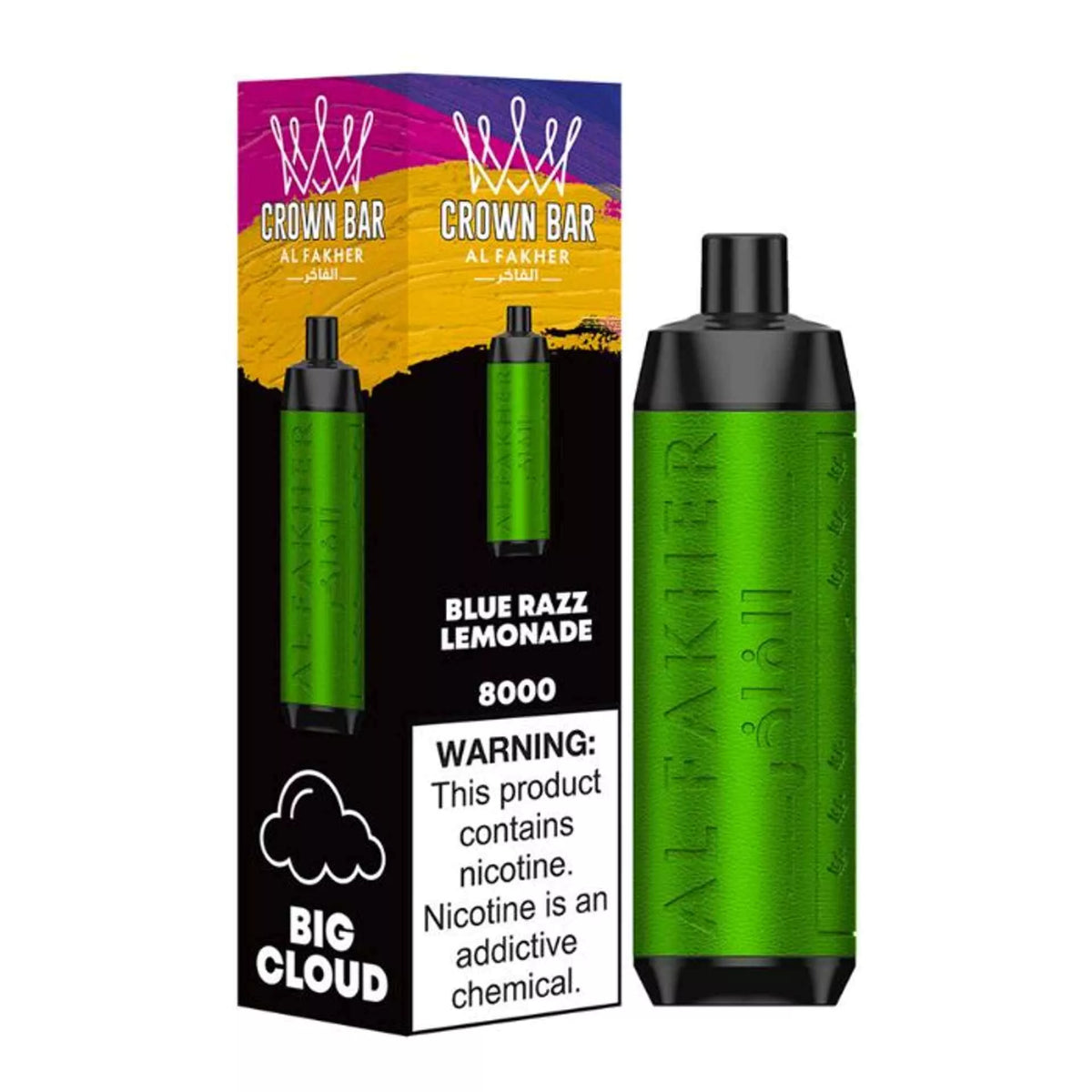 CROWN BAR AL FAKHAR BLUE RAZZ LEMONADE 18ML 5% NIC RECHARGEABLE DISPOSABLE VAPE 8000 PUFFS 5 COUNT BOX