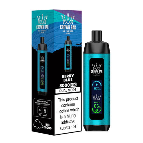 CROWN BAR AL FAKHAR CRYSTAL BERRY BLUE 18ML E-LIQUID 5% NIC RECHARGEABLE DISPOSABLE VAPE 8000 PUFFS 5 COUNT BOX