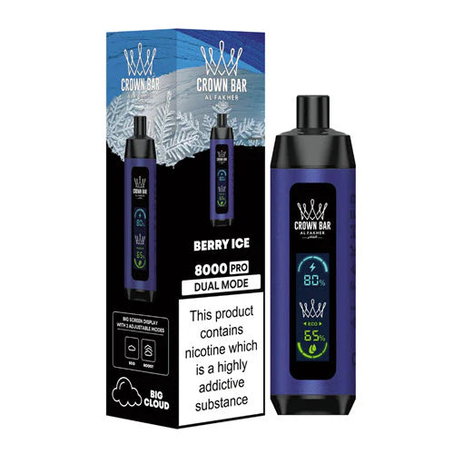 CROWN BAR AL FAKHAR CRYSTAL BERRY ICE 18ML E-LIQUID 5% NIC RECHARGEABLE DISPOSABLE VAPE 8000 PUFFS 5 COUNT BOX