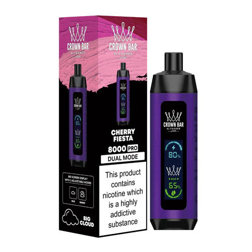 CROWN BAR AL FAKHAR CRYSTAL CHERRY FIESTA 18ML E-LIQUID 5% NIC RECHARGEABLE DISPOSABLE VAPE 8000 PUFFS 5 COUNT BOX