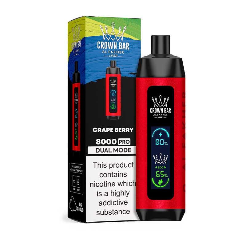 CROWN BAR AL FAKHAR GRAPE BERRY 18ML 5% NIC RECHARGEABLE DISPOSABLE VAPE 8000 PUFFS 5 COUNT BOX