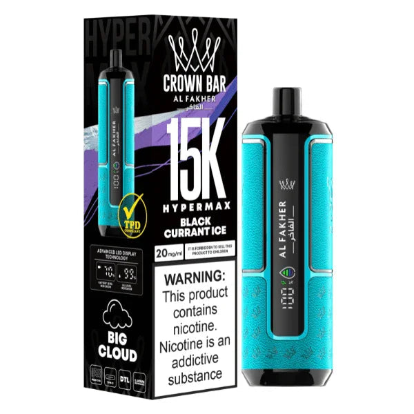 CROWN BAR AL FAKHAR HYPERMAX BLACK CURRANT ICE 22ML 5% NIC RECHARGEABLE DISPOSABLE VAPE 5 COUNT BOX