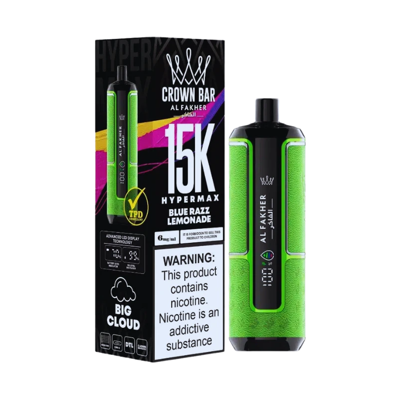 CROWN BAR AL FAKHAR HYPERMAX BLUE RAZZ LEMONADE 22ML 5% NIC RECHARGEABLE DISPOSABLE VAPE 5 COUNT BOX