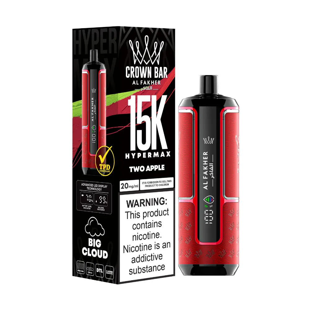 CROWN BAR AL FAKHAR HYPERMAX TWO APPLE 22ML 5% NIC RECHARGEABLE DISPOSABLE VAPE 5 COUNT BOX