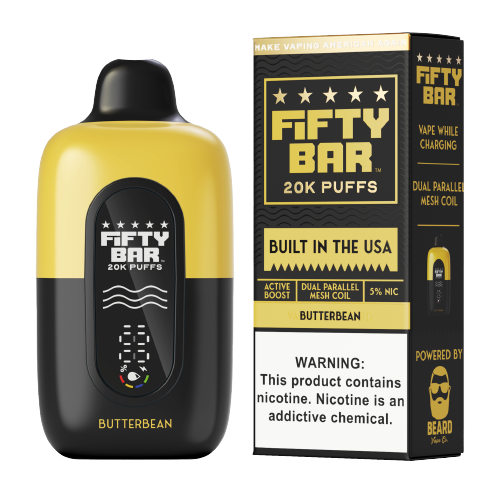 FIFTY BAR BUTTER BEAN 18ML 5% NIC RECHARGEABLE DISPOSABLE VAPE 20K PUFFS 5 COUNT BOX