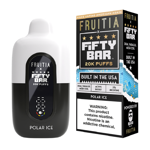 FRUITIA X FIFTY BAR POLAR ICE 18ML 5% NIC RECHARGEABLE DISPOSABLE VAPE 20K PUFFS 5 COUNT BOX
