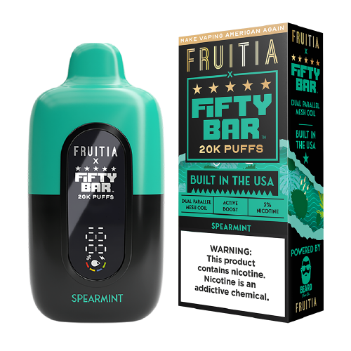 FRUITIA X FIFTY BAR SPEARMINT 18ML 5% NIC RECHARGEABLE DISPOSABLE VAPE 20K PUFFS 5 COUNT BOX