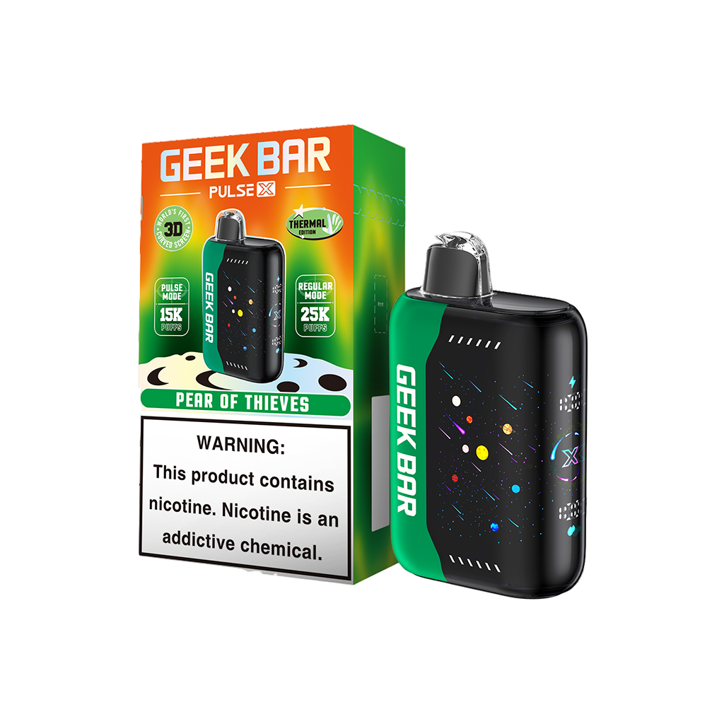 GEEK BAR PULSE X PEAR OF THIEVES 16ML E-LIQUID 5% NIC RECHAREABLE DISPOSABLE VAPE 25K PUFFS 5 COUNT PACK