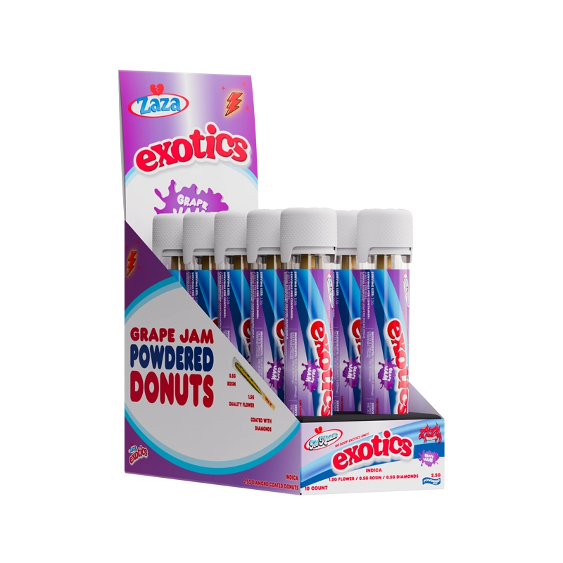 ICE KREAM X ZAZA EXOTICS POWDERED DONUT GRAPE JAM THCA 2.5GM PRE ROLL 10 COUNT BOX
