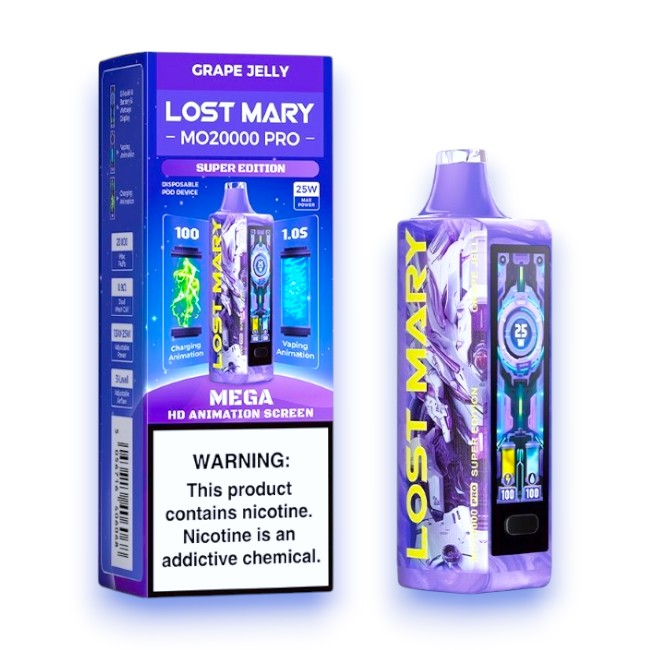 LOST MARY MO20000 PRO GRAPE JELLY 18ML E-LIQUID 5% NIC RECHARGEABLE DISPOSABLE VAPE 20K PUFFS 5 COUNT BOX