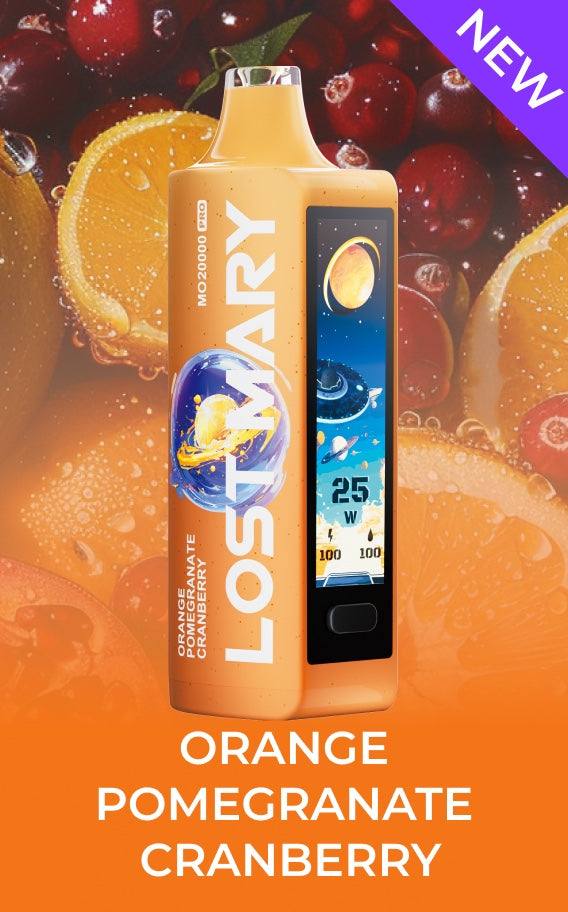 LOST MARY MO20000 PRO ORANGE POMEGRANATE CRANBERRY 18ML E-LIQUID 5% NIC RECHARGEABLE DISPOSABLE VAPE 20K PUFFS 5 COUNT BOX