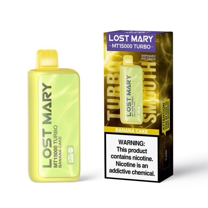 LOST MARY MT15000 TURBO BANANA CAKE 16ML E-LIQUID 5% NIC RECHARGEABLE DISPOSABLE VAPE 15K PUFFS 5 COUNT BOX