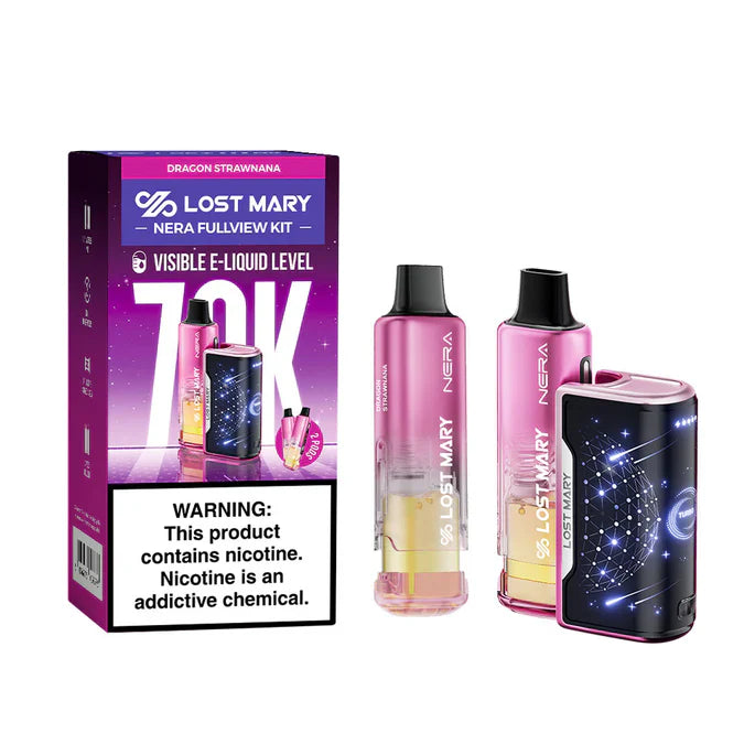 LOST MARY NERA FULLVIEW DRAGON STRAWNANA 24ML 5% NIC DISPOSABLE VAPE KIT 70K PUFFS 5 COUNT BOX
