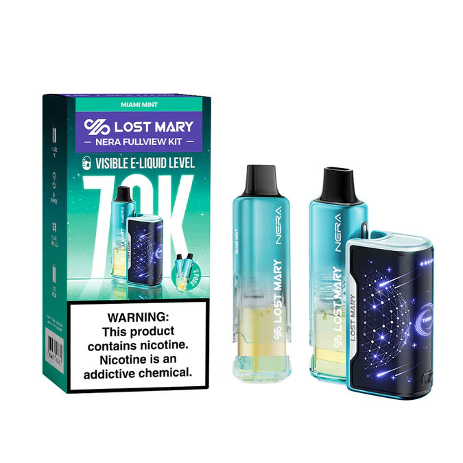 LOST MARY NERA FULLVIEW MIAMI MINT 24ML 5% NIC DISPOSABLE VAPE KIT 70K PUFFS 5 COUNT BOX