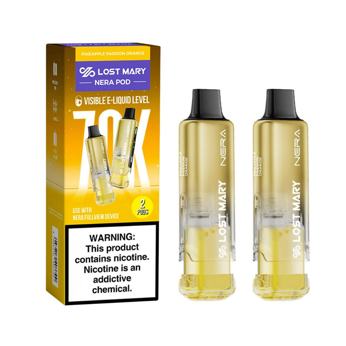 LOST MARY NERA FULLVIEW PINEAPPLE PASSION ORANGE 24ML 5% NIC PACK OF 2 PRE-FILLED REPLACEMENT PODS 70K PUFFS 5 COUNT BOX