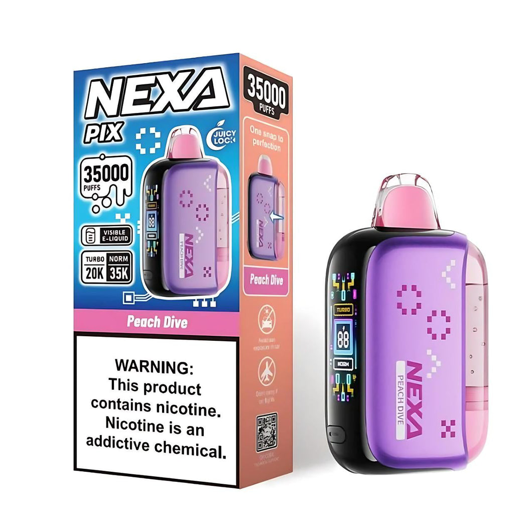 NEXA PIX PEACH DIVE 16ML E-LIQUID 5% NIC RECHARGEABLE DISPOSABLE VAPE 35K PUFFS 5 COUNT BOX