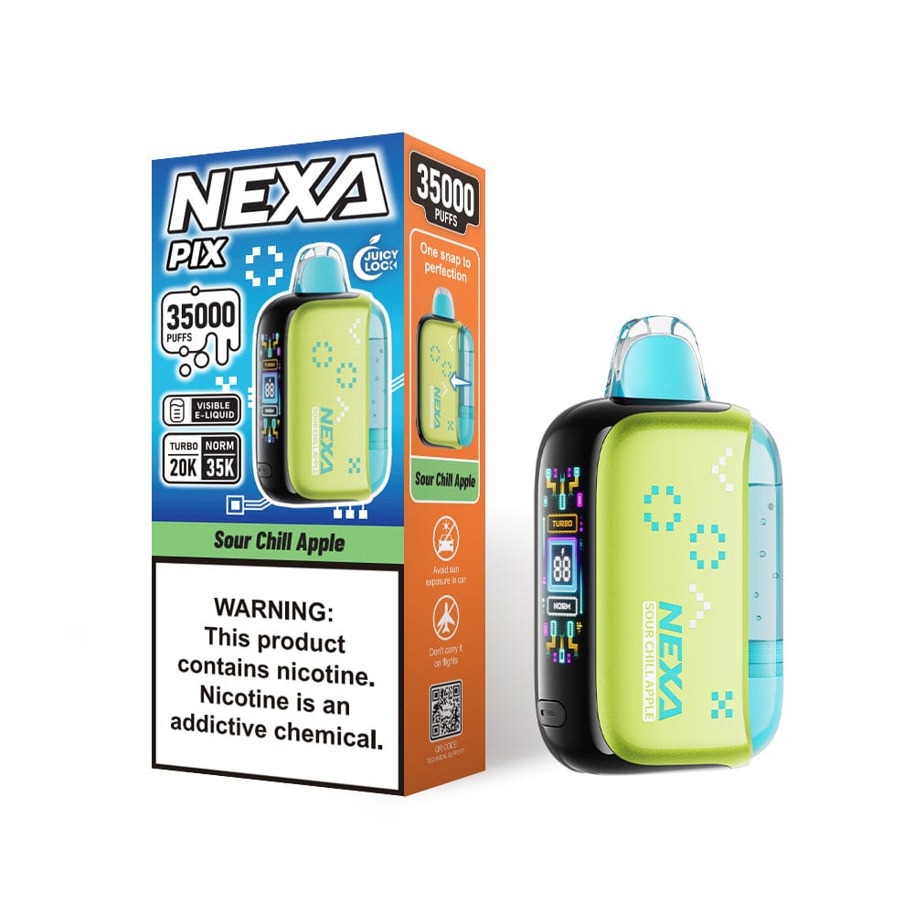 NEXA PIX SOUR CHILLI APPLE 16ML E-LIQUID 5% NIC RECHARGEABLE DISPOSABLE VAPE 35K PUFFS 5 COUNT BOX