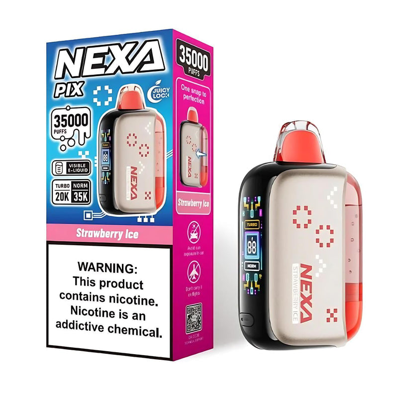 NEXA PIX STRAWBERRY ICE 16ML E-LIQUID 5% NIC RECHARGEABLE DISPOSABLE VAPE 35K PUFFS 5 COUNT BOX