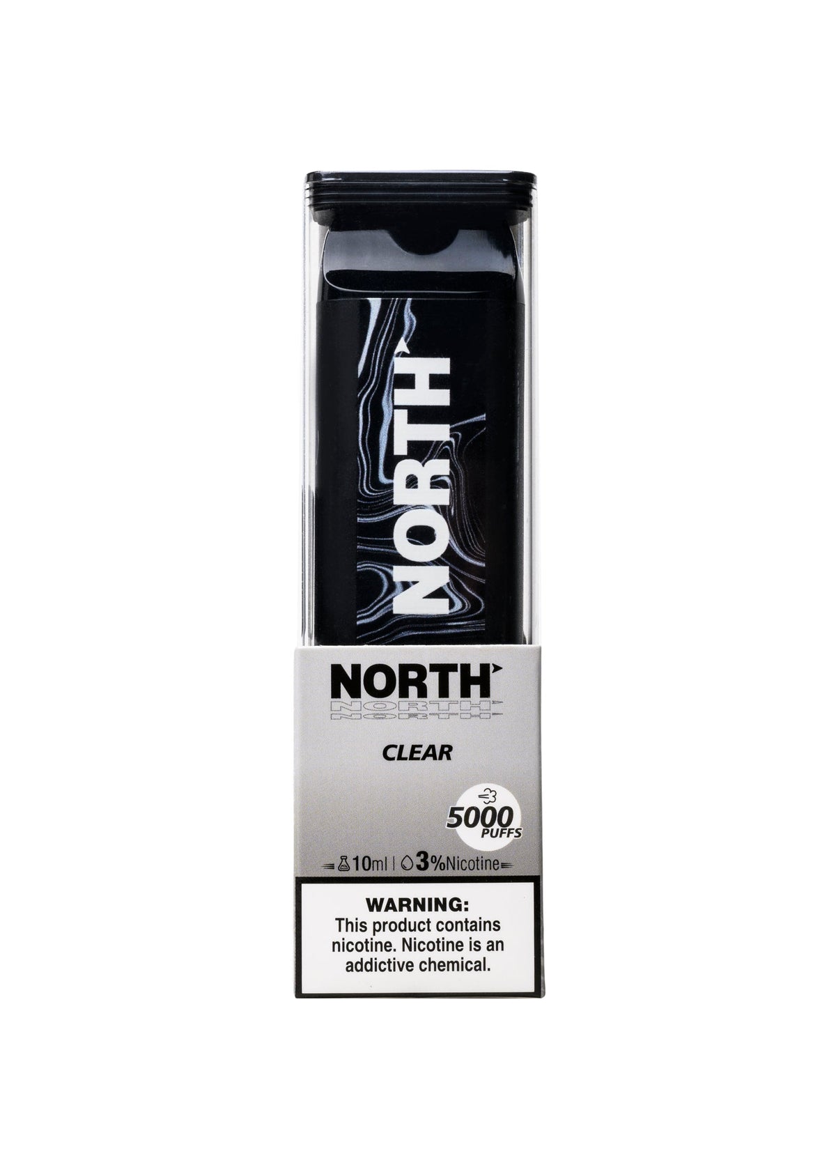 NORTH CLEAR 10ML 3% NIC RECHEARGEABLE DISPOIABLE VAPE 5000 PUFFS 10 COUNT BOX