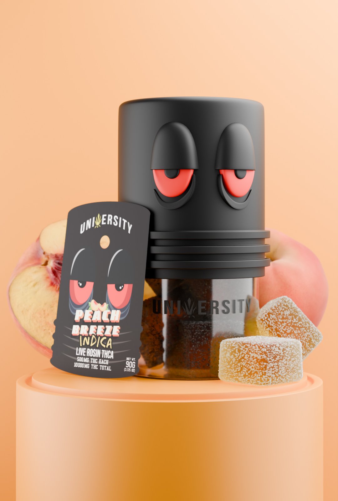 UNIVERSITY PEACH BREEZE THCA INDICA LIVE ROSIN GUMMIES 1000MG JAR