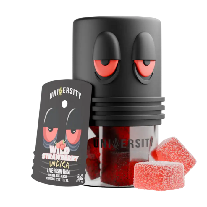 UNIVERSITY WILD STRAWBERRY THCA INDICA LIVE ROSIN GUMMIES 1000MG JAR