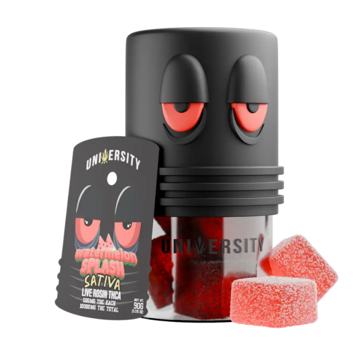 UNIVERSITY WILD WATERMELON SPLASH THCA SATIVA LIVE ROSIN GUMMIES 1000MG JAR