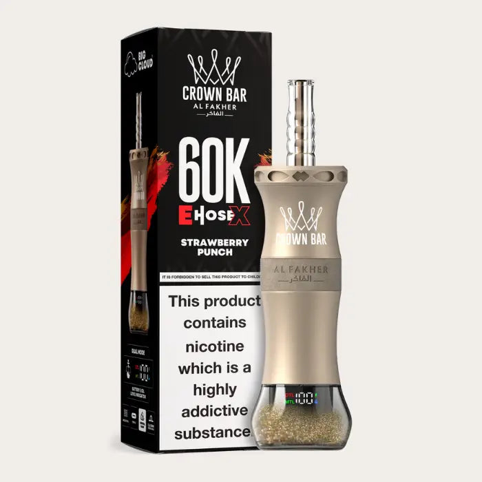 CROWN BAR AL FAKHER STARWBERRY PUNCH E-HOSE X DISPOSABLE 60K PUFFS 5 COUNT BOX