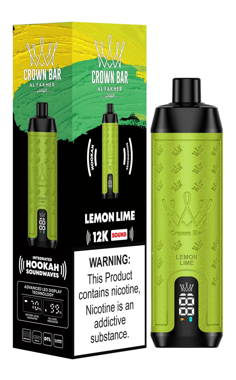 CROWN BAR AL FAKHER LEMON LIME 20ML E-LIQUID 5% NIC RECHARGEABLE DISPOSABLE VAPE 12K PUFFS
