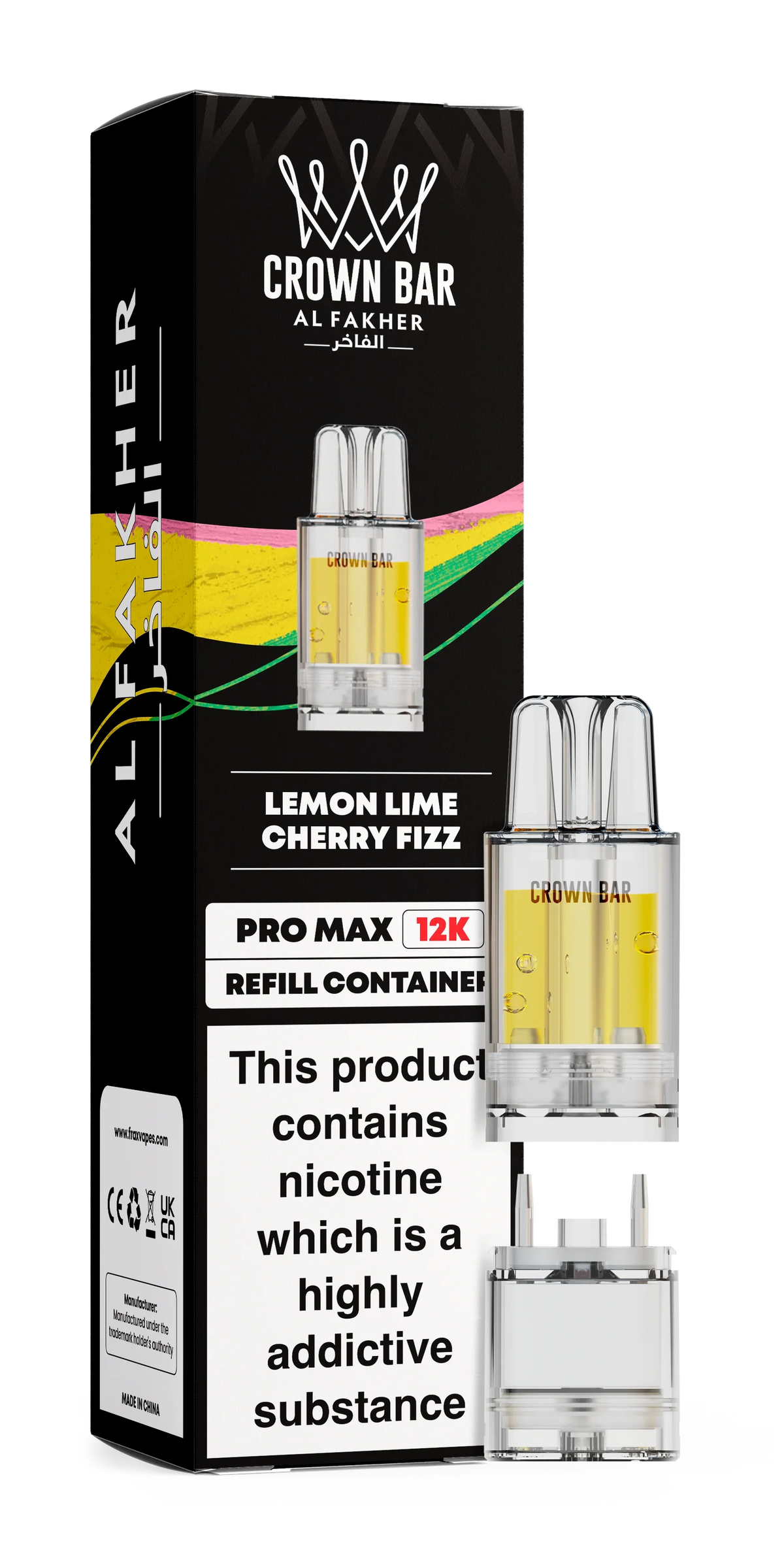 CROWN BAR AL FAKHER PRO MAX LEMON LIME CHERRY FIZZ PREFILLED POD 12K PUFFS 5 COUNT PACK