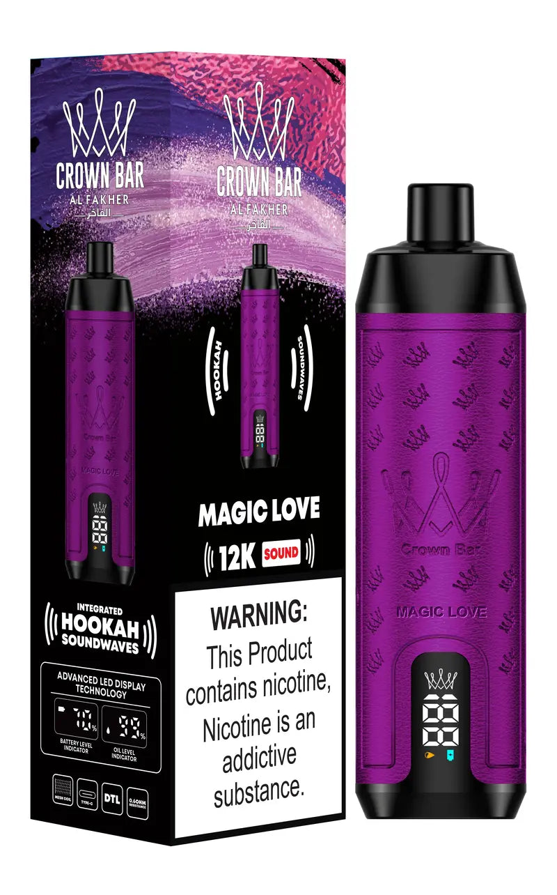 CROWN BAR AL FAKHER MAGIC LOVE 20ML E-LIQUID 5% NIC RECHARGEABLE DISPOSABLE VAPE 12K PUFFS