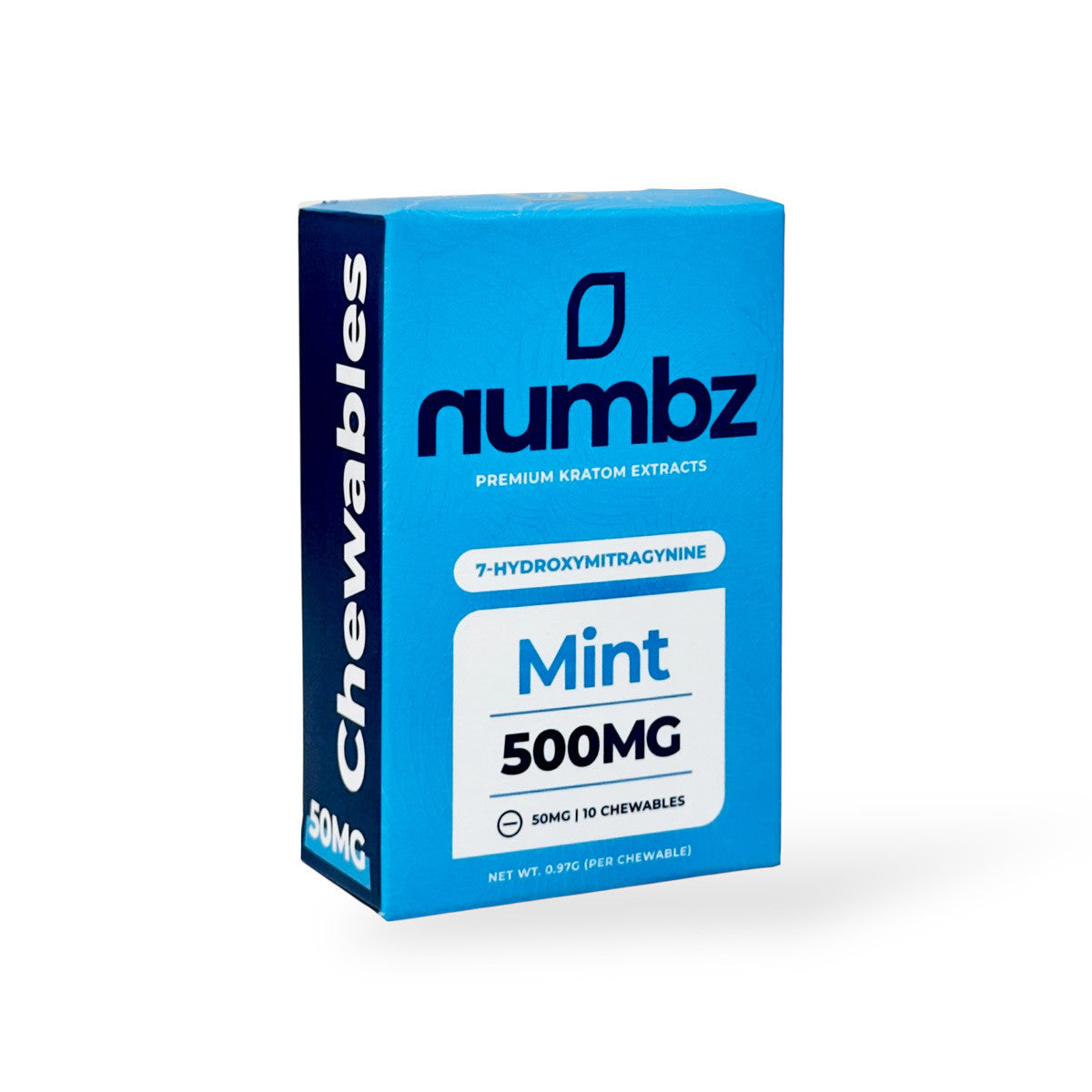 NUMBZ 7 HYDROXY MINT KRATOM LEAF EXTRACT 50MG 10 TABLETS BOTTLE 500MG, BOX