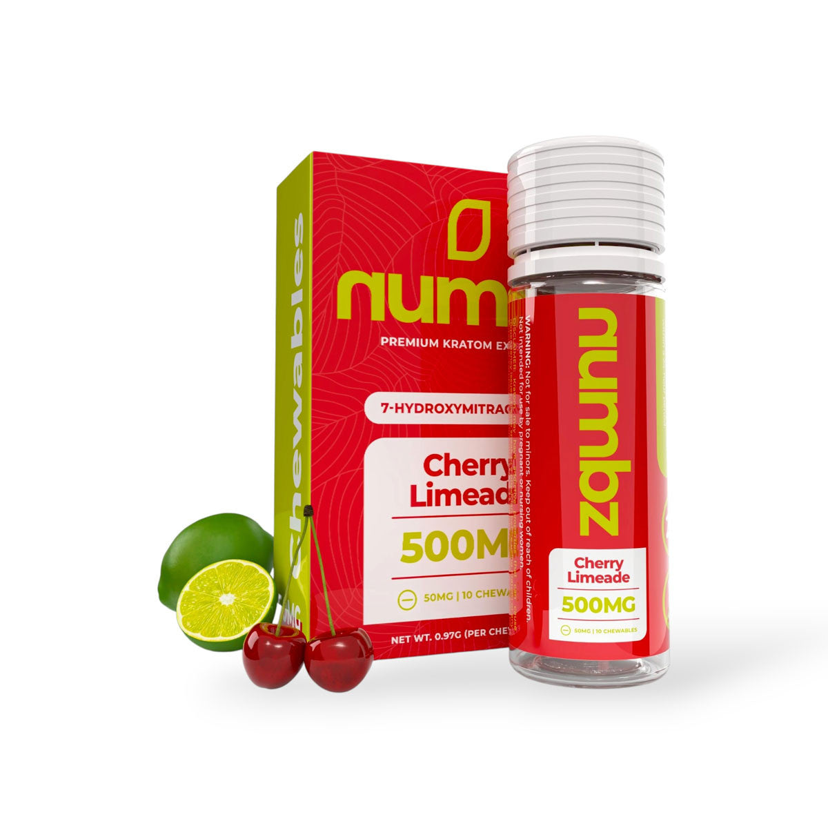 NUMBZ 7 HYDROXY CHERRY LIMEADE KRATOM LEAF EXTRACT 50MG 10 TABLETS BOTTLE 500MG