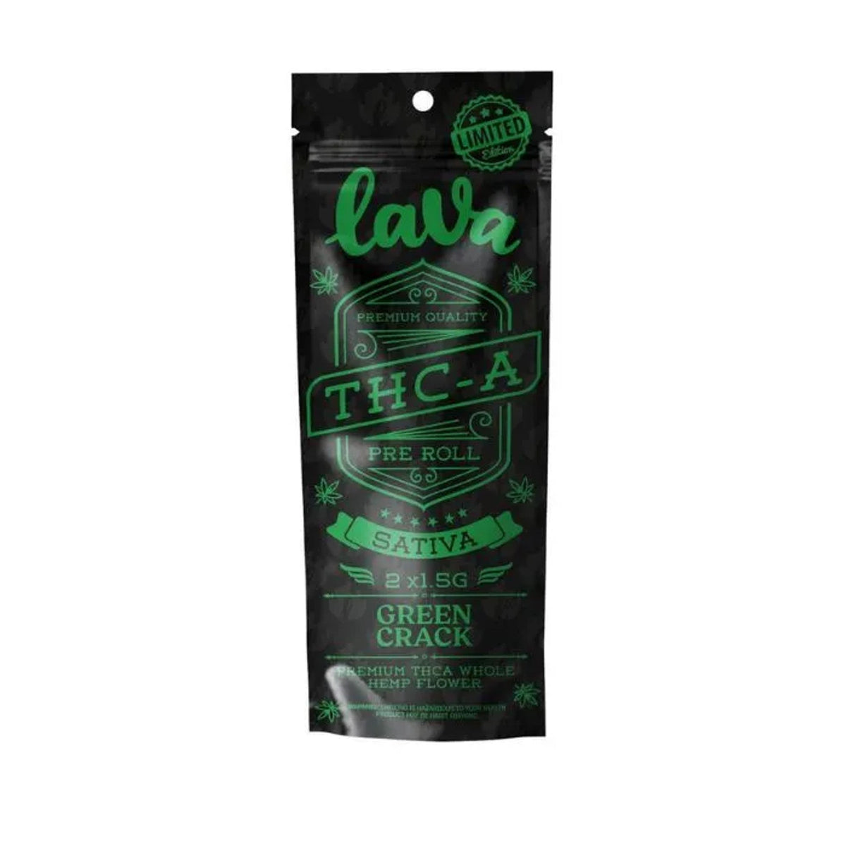 LAVA THCA PREMIUM QUALITY PRE ROLL 1.5GM 2CT-GREEN CRACK