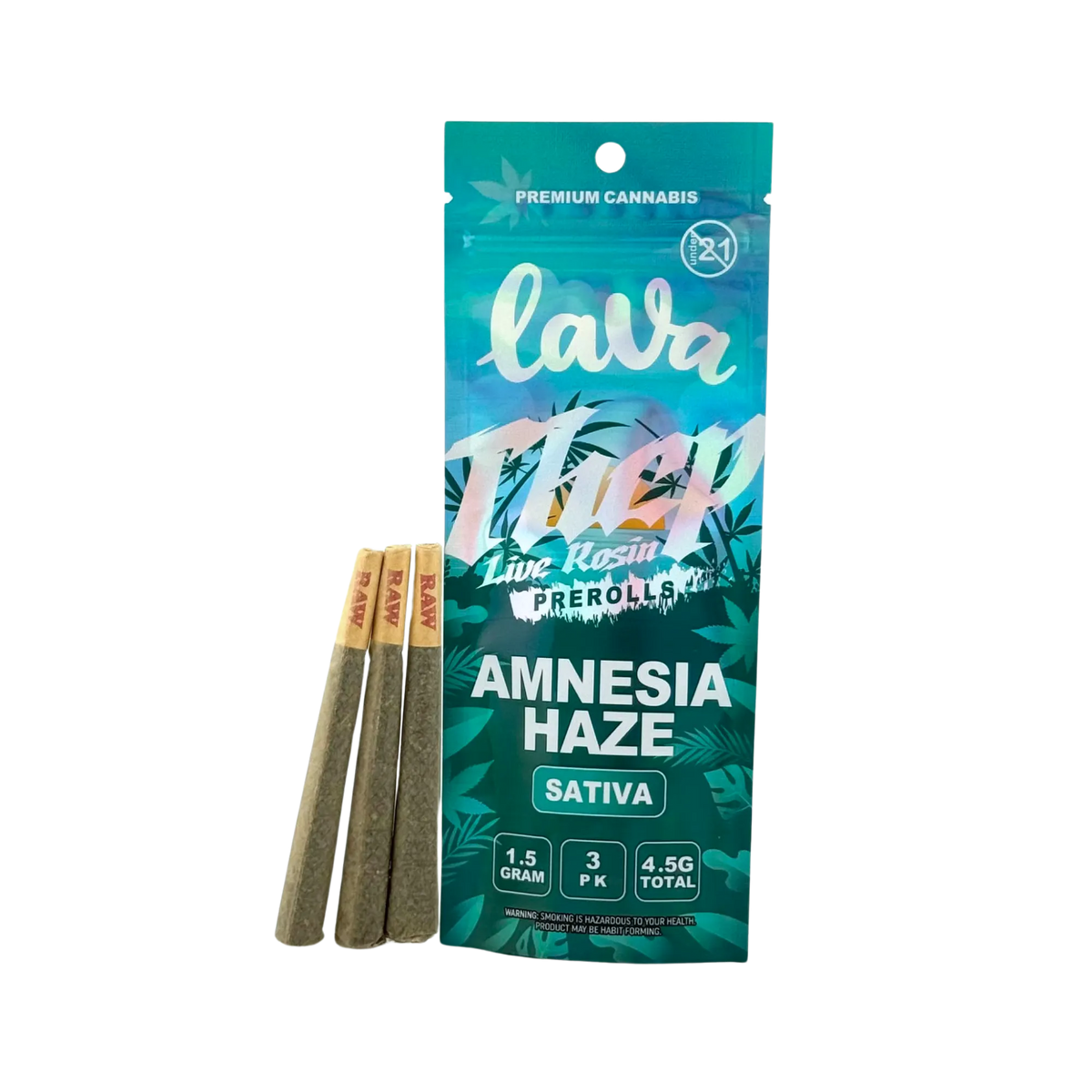 LAVA THCP LIVE ROSIN PREROLLS 1.5GM 3PK-AMNESIA HAZE (SATIVA)