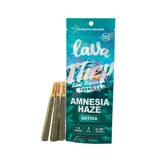 LAVA THCP LIVE ROSIN PREROLLS 1.5GM 3PK-AMNESIA HAZE (SATIVA)