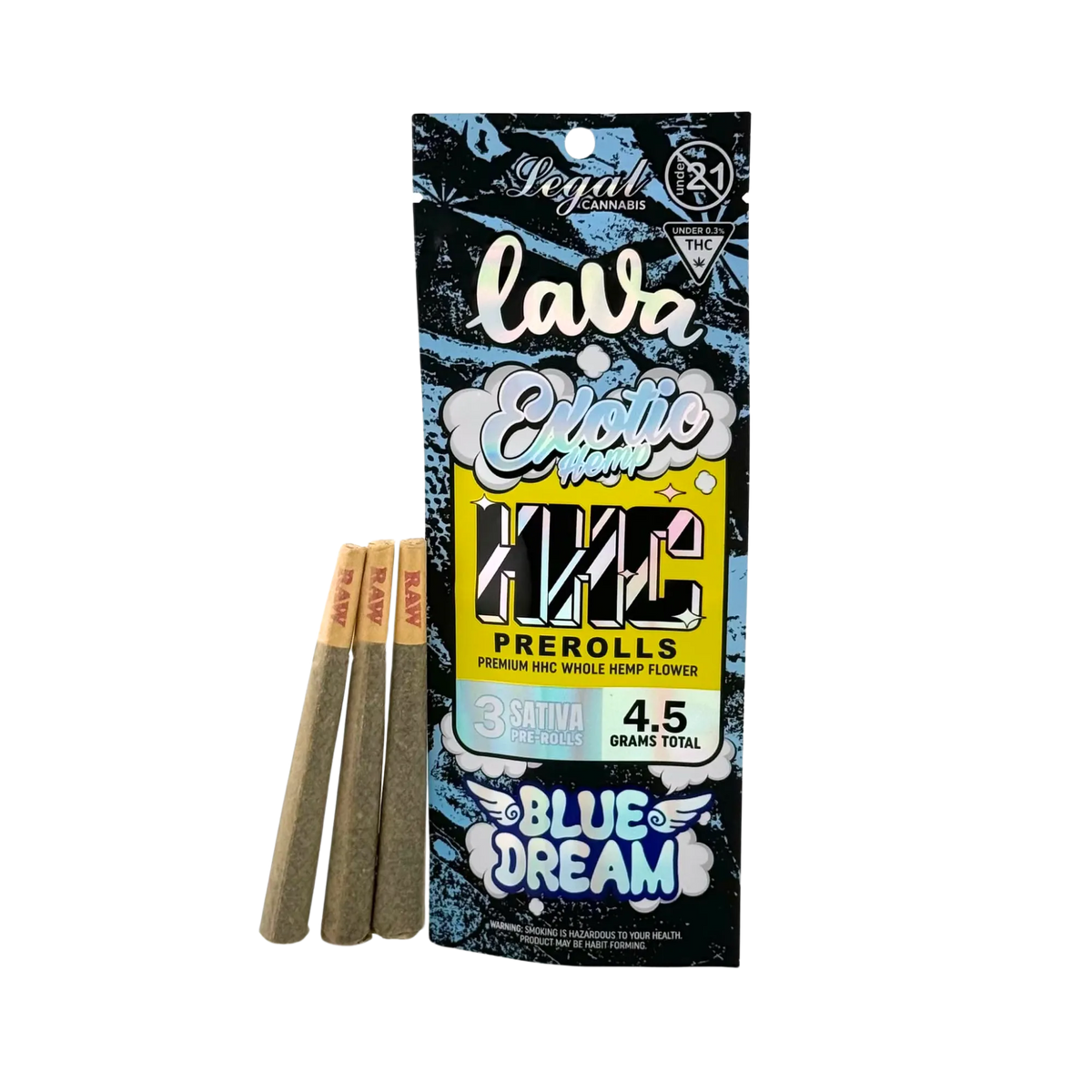 LAVA EXOTICS HHC 3CT PREROLLS 4.5GM-BLUE DREAM