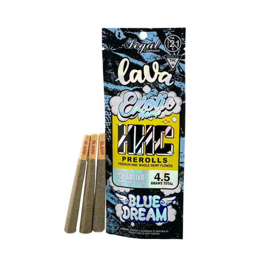 LAVA EXOTICS HHC 3CT PREROLLS 4.5GM-BLUE DREAM