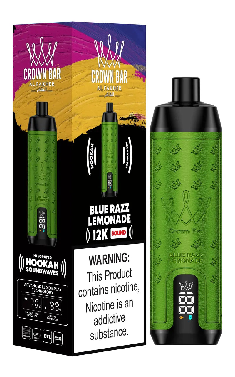 CROWN BAR AL FAKHER BLUE RAZZ LEMONADE 20ML E-LIQUID 5% NIC RECHARGEABLE DISPOSABLE VAPE 12K PUFFS 5 COUNT PACK