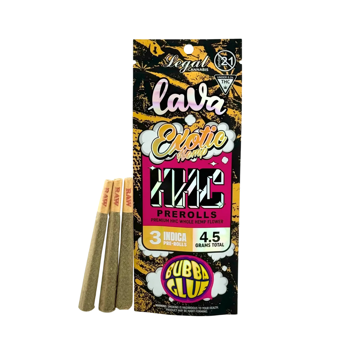 LAVA EXOTICS HHC 3CT PREROLLS 4.5GM-BUBBA GLUE