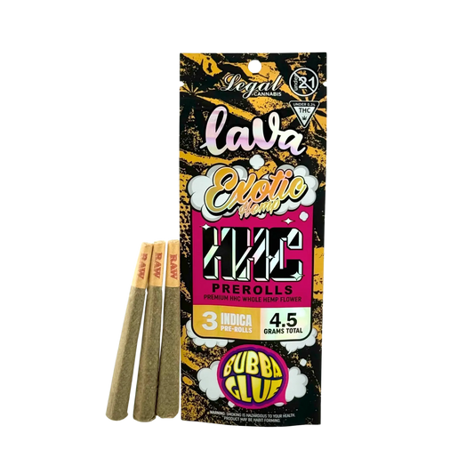 LAVA EXOTICS HHC 3CT PREROLLS 4.5GM-BUBBA GLUE