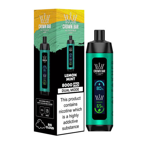 CROWN BAR AL FAKHAR CRYSTAL LEMON MINT 18ML E-LIQUID 5% NIC RECHARGEABLE DISPOSABLE VAPE 8000 PUFFS 5 COUNT BOX