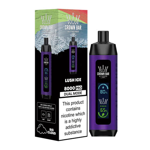 CROWN BAR AL FAKHAR CRYSTAL LUSH ICE 18ML E-LIQUID 5% NIC RECHARGEABLE DISPOSABLE VAPE 8000 PUFFS 5 COUNT BOX