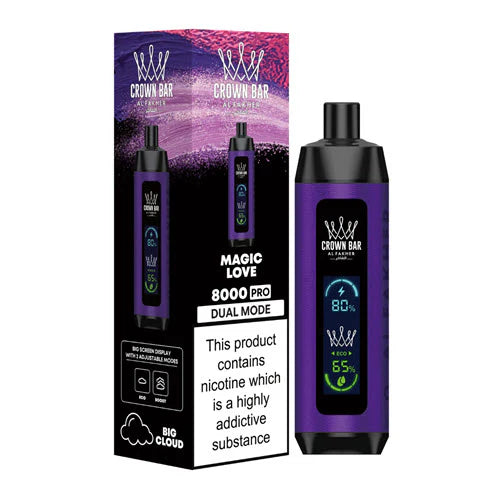 CROWN BAR AL FAKHAR CRYSTAL MAGIC LOVE 18ML E-LIQUID 5% NIC RECHARGEABLE DISPOSABLE VAPE 8000 PUFFS 5 COUNT BOX