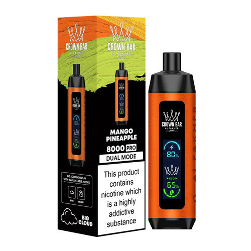 CROWN BAR AL FAKHAR CRYSTAL MANGO PINEAPPLE 18ML E-LIQUID 5% NIC RECHARGEABLE DISPOSABLE VAPE 8000 PUFFS 5 COUNT BOX