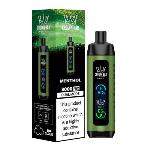 CROWN BAR AL FAKHAR CRYSTAL MENTHOL 18ML E-LIQUID 5% NIC RECHARGEABLE DISPOSABLE VAPE 8000 PUFFS 5 COUNT BOX