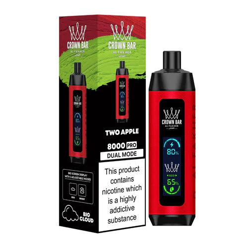 CROWN BAR AL FAKHAR CRYSTAL TWO APPLE 18ML E-LIQUID 5% NIC RECHARGEABLE DISPOSABLE VAPE 8000 PUFFS 5 COUNT BOX