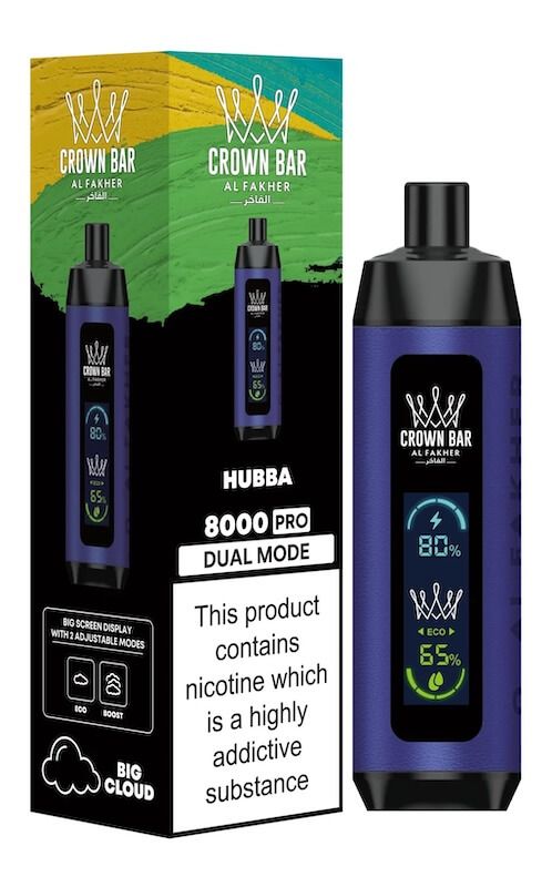 CROWN BAR AL FAKHAR HUBBA 18ML 5% NIC RECHARGEABLE DISPOSABLE VAPE 8000 PUFFS 5 COUNT BOX
