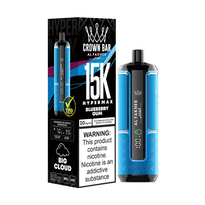 CROWN BAR AL FAKHAR HYPERMAX BLUEBERRY GUM 22ML 5% NIC RECHARGEABLE DISPOSABLE VAPE 5 COUNT BOX